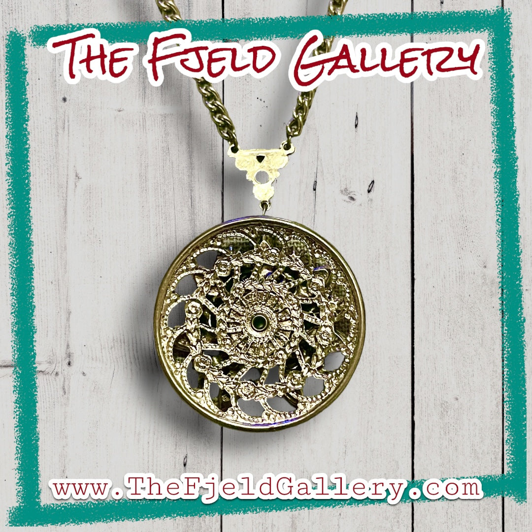 Turquoise Blue Hubble Glass Cameo Silver Filigree Necklace