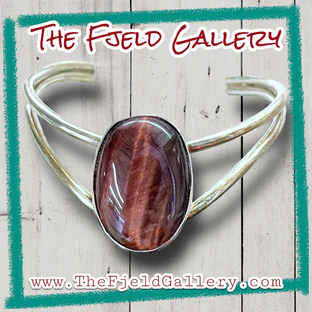 Tigers Eye Gemstone Sterling Silver Chevron Cuff Bracelet