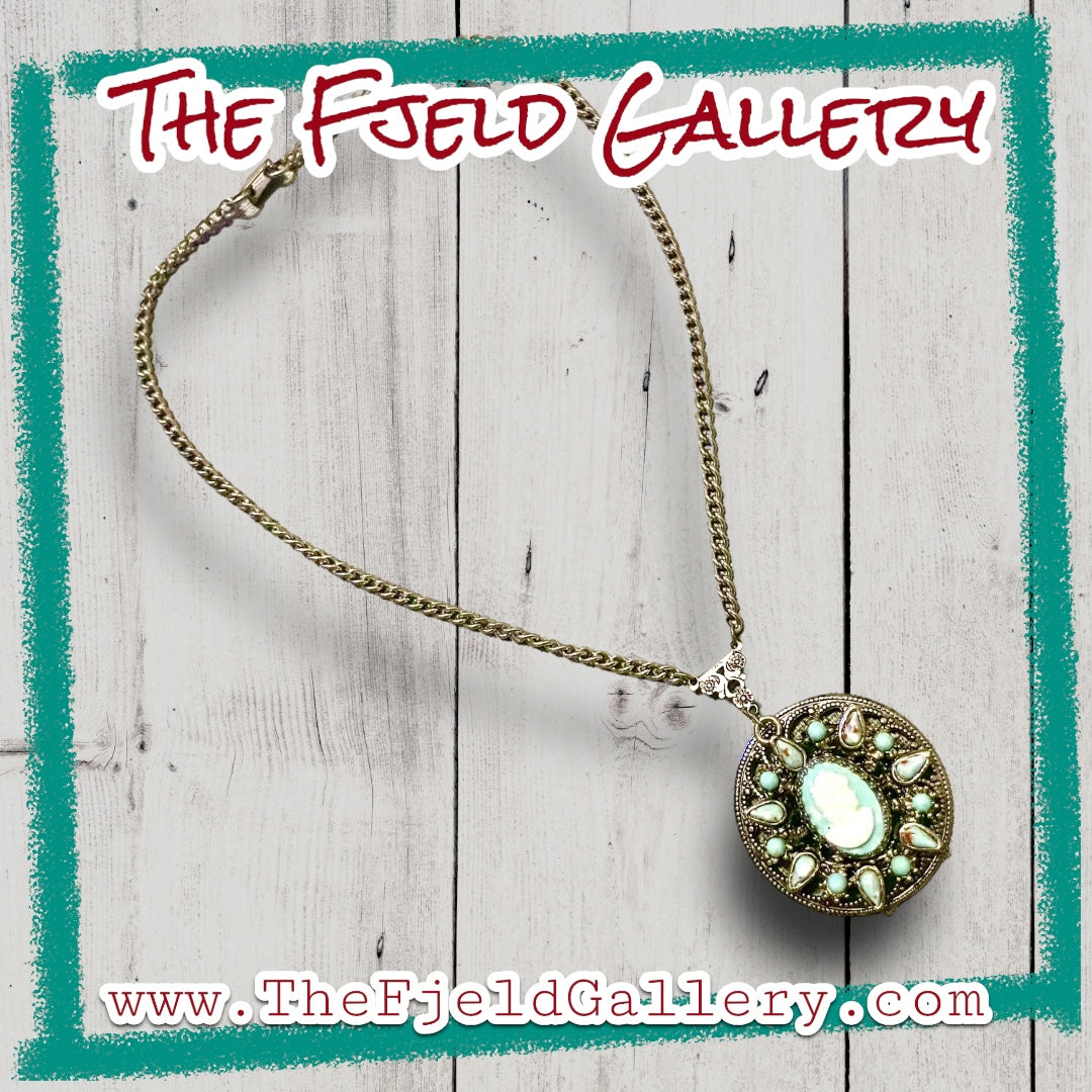 Turquoise Blue Hubble Glass Cameo Silver Filigree Necklace