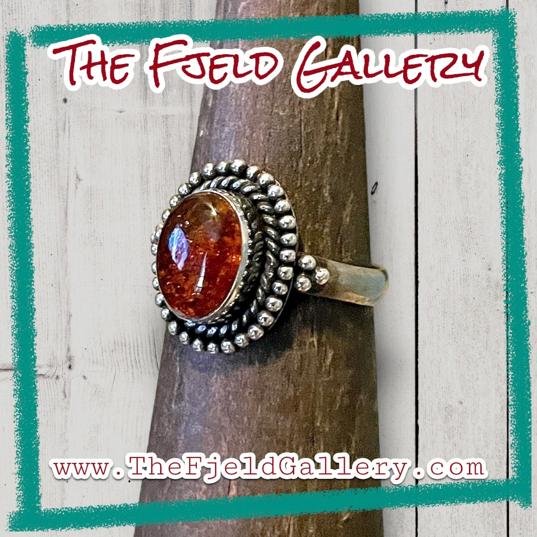 Amber Sterling Silver Vintage Ring
