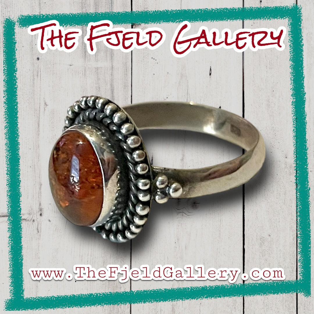 Amber Sterling Silver Vintage Ring