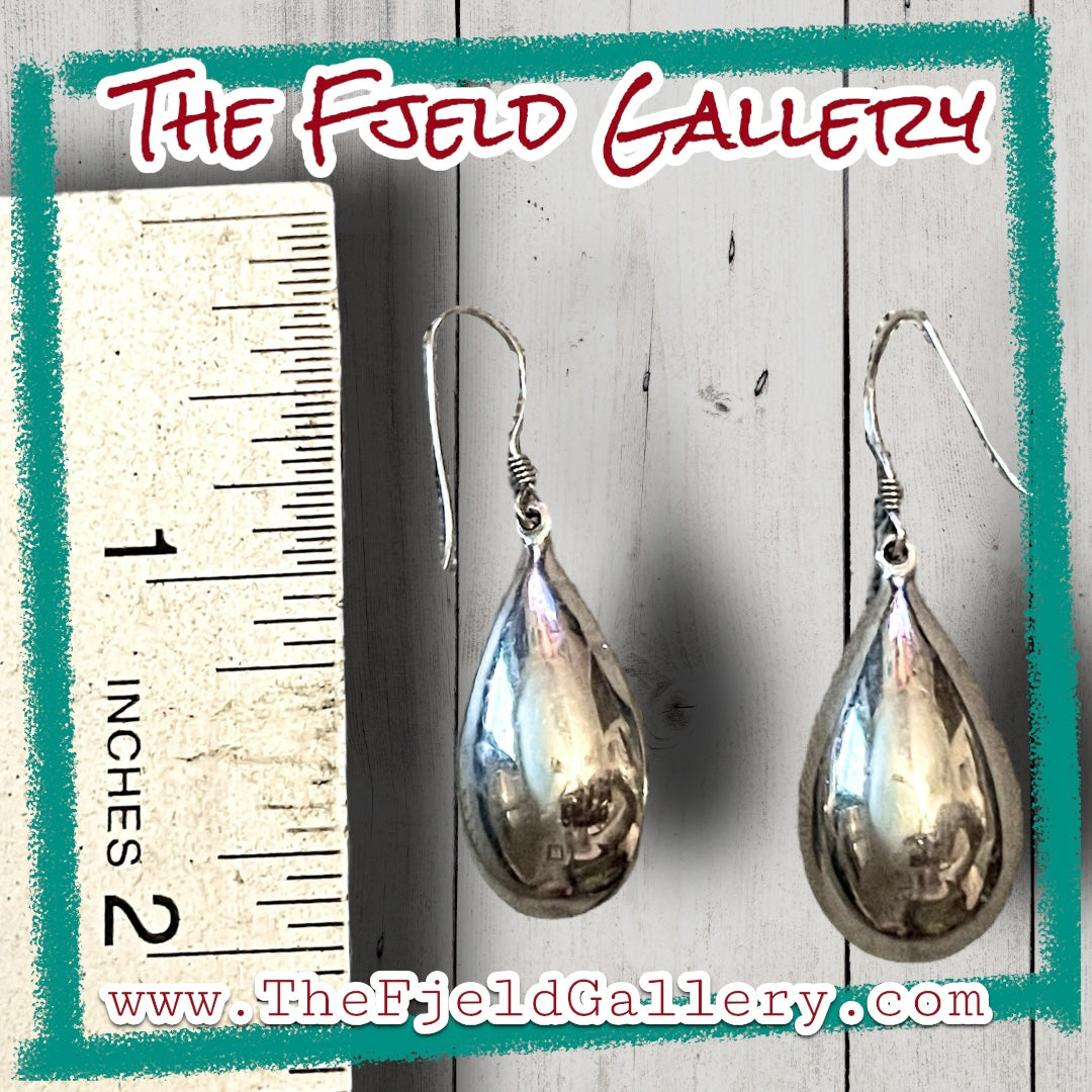 Vintage Mexican Sterling Silver Hollow Work Teardrop Dangle Earrings