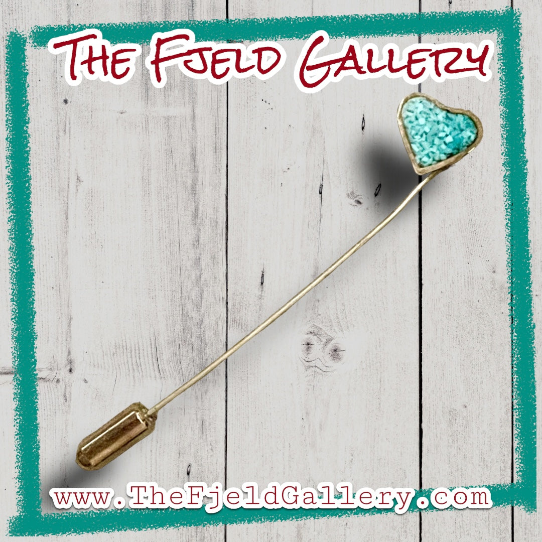 Vintage Sterling Silver Turquoise Gemstone Inlay Heart Stick Lapel Pin Broocj