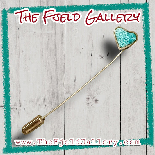 Vintage Sterling Silver Turquoise Gemstone Inlay Heart Stick Lapel Pin Broocj