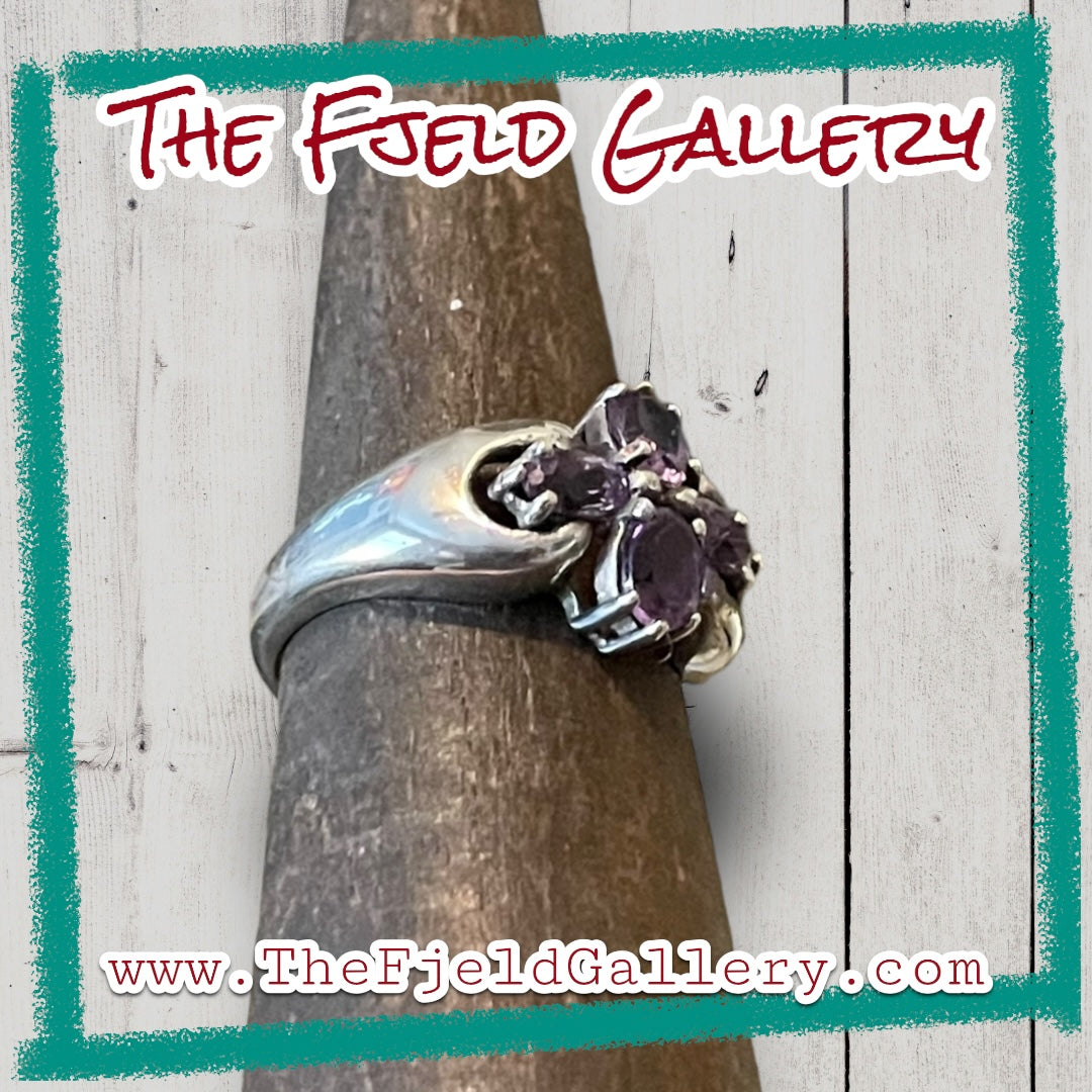 Amethyst Flower Sterling Silver Ring