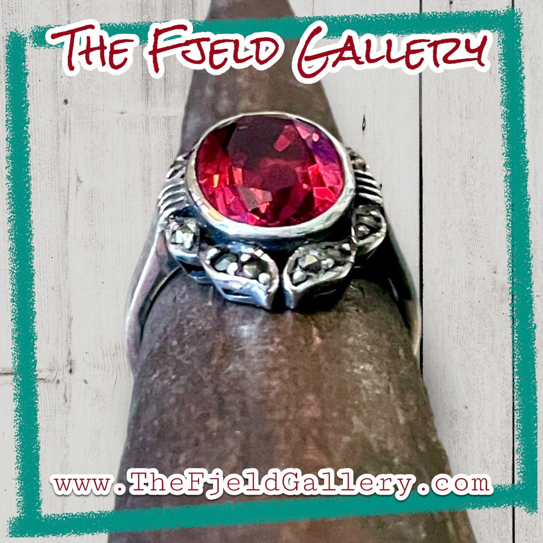 Ruby & Marcasite Sterling Silver Ring