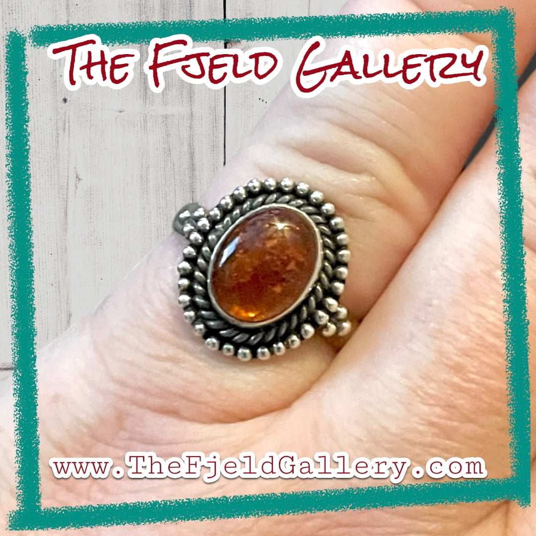 Amber Sterling Silver Vintage Ring
