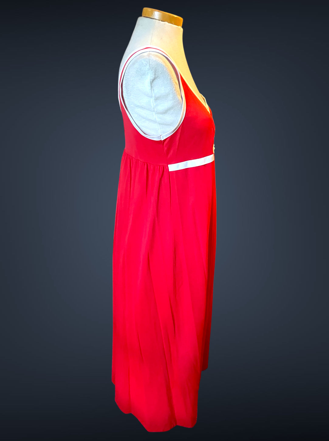 1960’s Sears Red & White Long Tank & Robe Peignoir Nightgown Set
