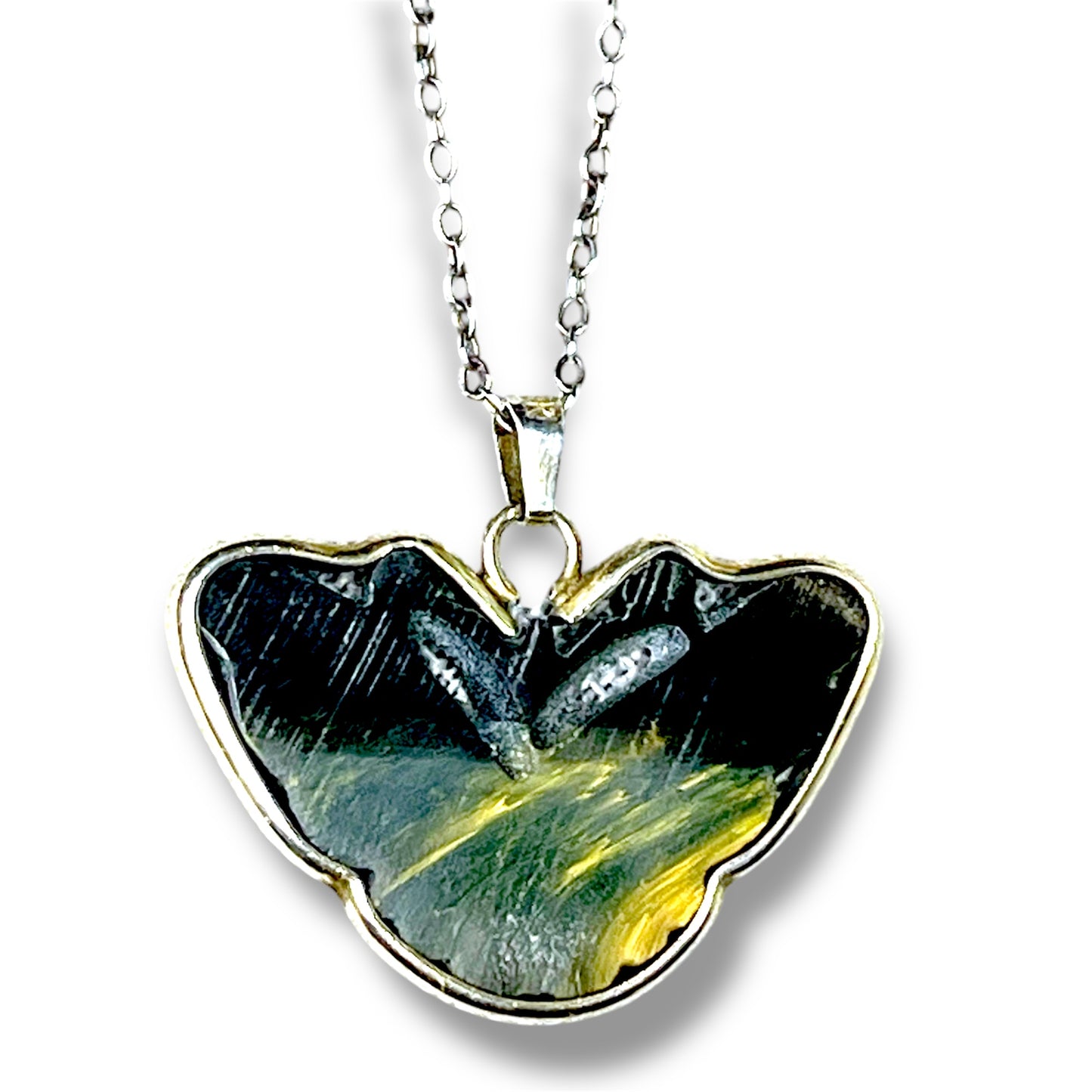 Sterling Silver Carved Tigers Eye Butterfly Necklace Pendant
