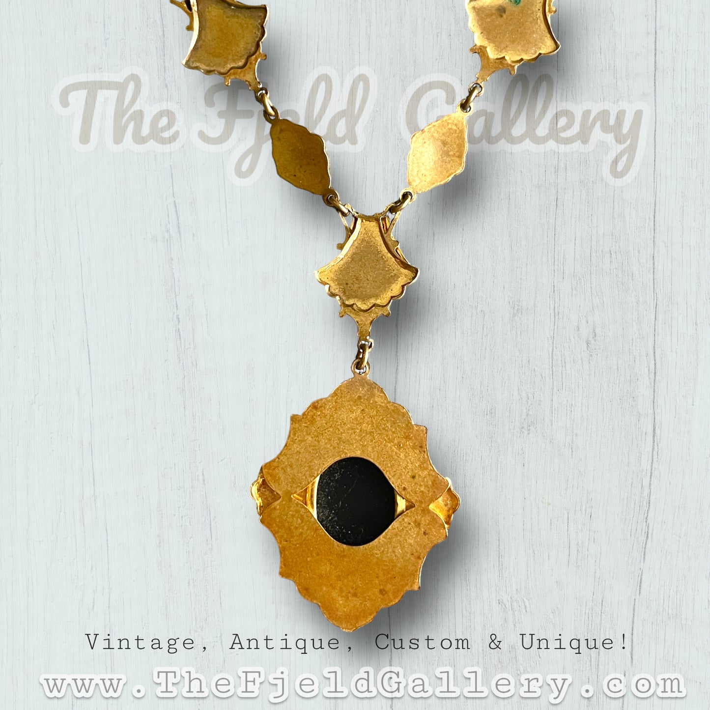 Victorian Mourning Cameo on Gold Embossed Chain Necklace