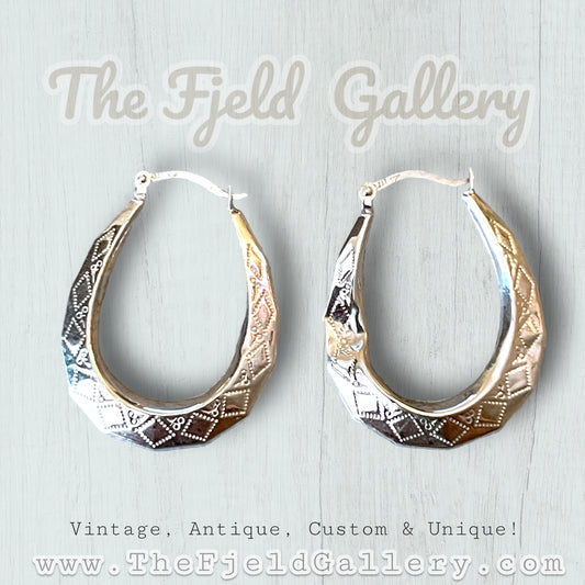 Sterling Silver Diamond Etched Hoop Earrings