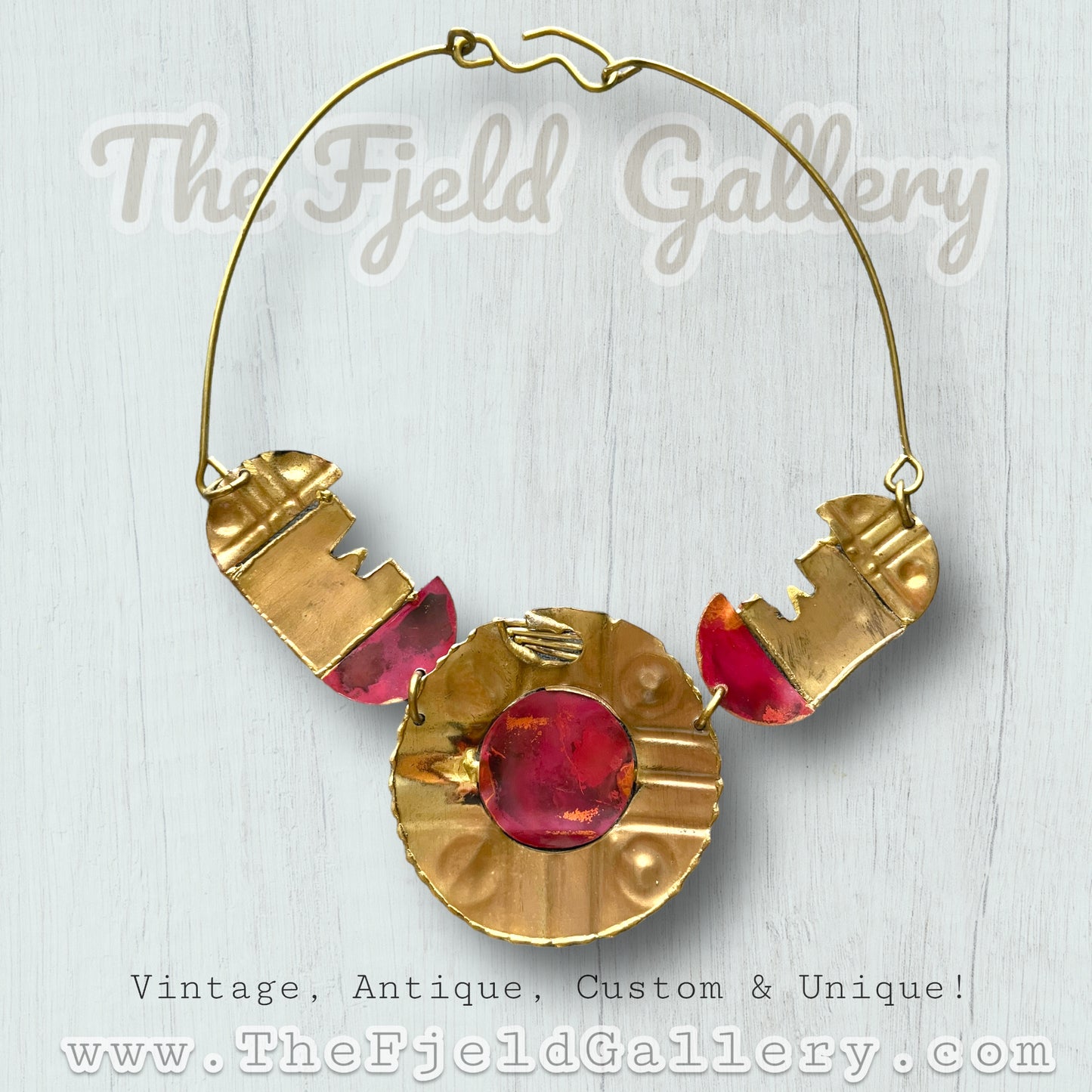 Vintage Arts & Crafts 1940’s Brass Tribal Chest Plate Necklace