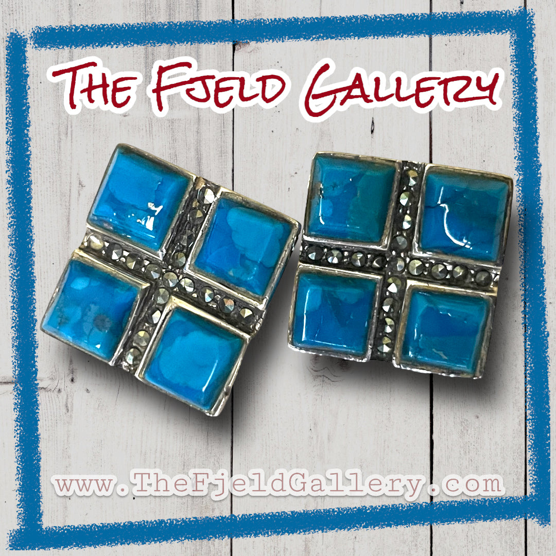 Vintage Sterling Turquoise & Marcasite Earrings