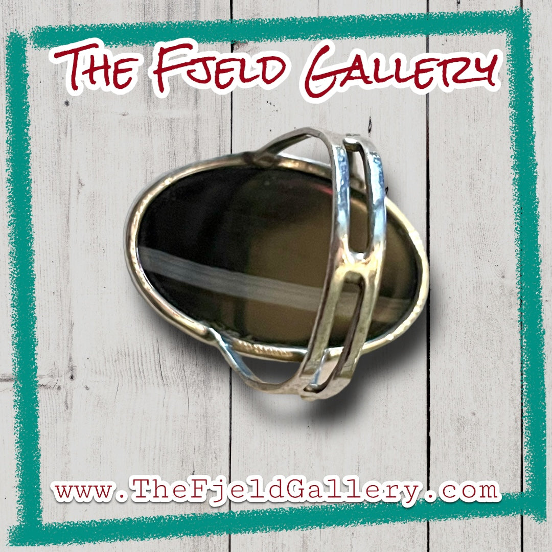 Black & White Botswana Agate Gemstone Sterling Ring