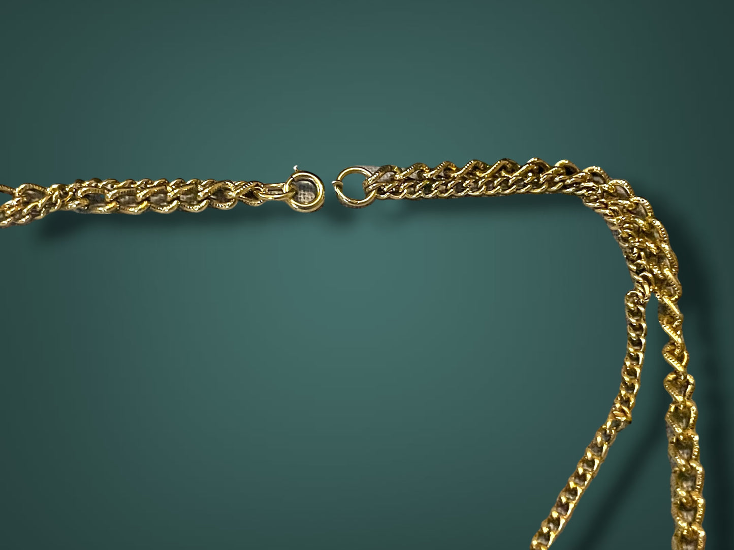 Art Nouveau Czech Gold Filigree Chestplate Turquoise Chain Dangle Festoon Necklace