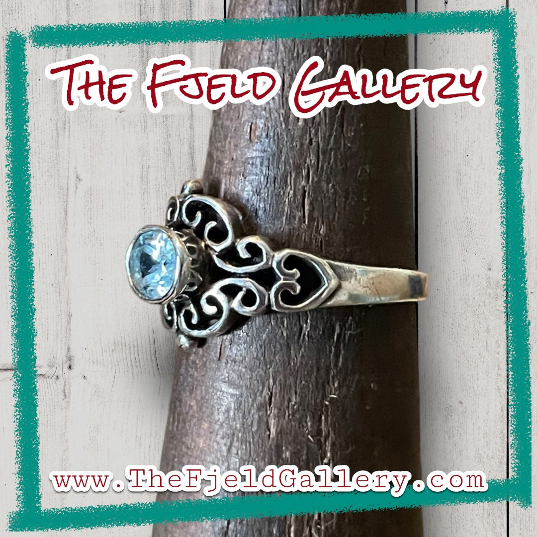 Aquamarine Modernist Flourish Sterling Silver Ring