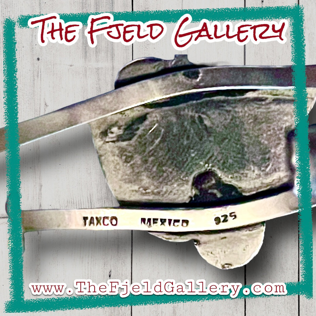 Turquoise Sterling Silver Vintage Taxco Mexico Cuff Bracelet