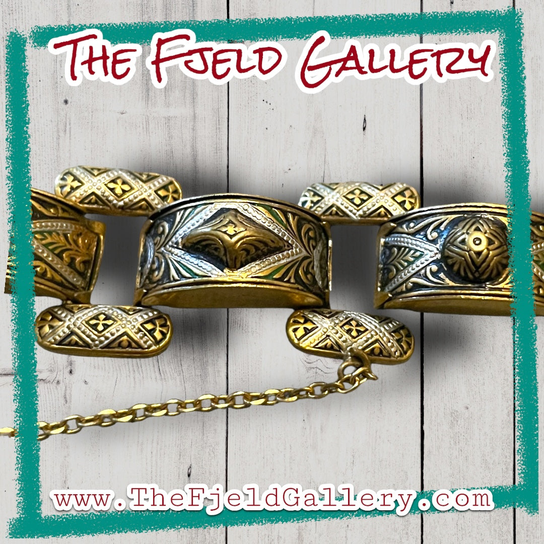 Vintage Italian Damascene Hollow Work Link Bracelet