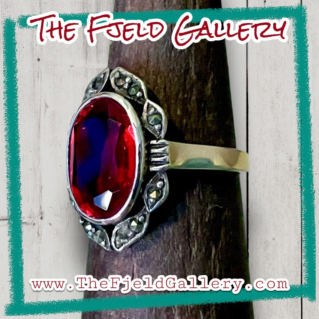 Ruby & Marcasite Sterling Silver Ring