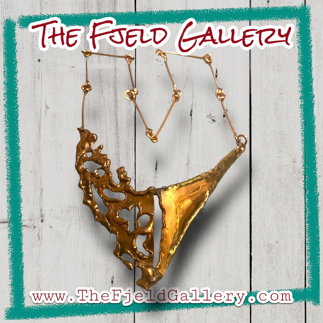 Barbaric Arts & Crafts Copper & Brass 1940’s Vintage Chevron Necklace