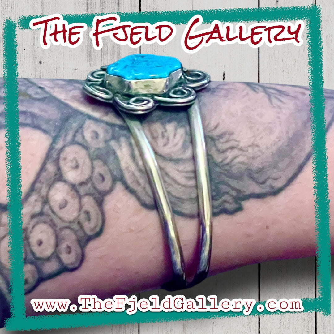 Turquoise Sterling Silver Vintage Taxco Mexico Cuff Bracelet