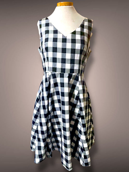 Vintage Gingham Black & White Picnic Plaid Tank A Line Rockabilly Dress