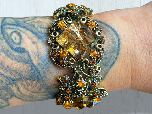 Incredible Vintage Chunky Faceted Amber & Topaz Crystal Designer Bracelet