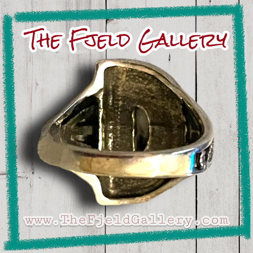 Mother of Pearl Art Deco Half Moon Sterling Silver & Marcasite Vintage Ring