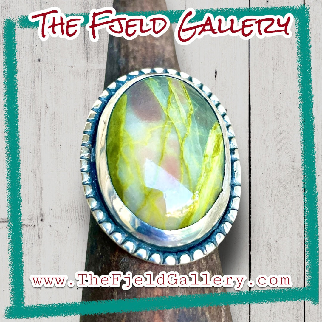 Handmade Serpentine Gemstone Cabochon Sterling Silver Ring