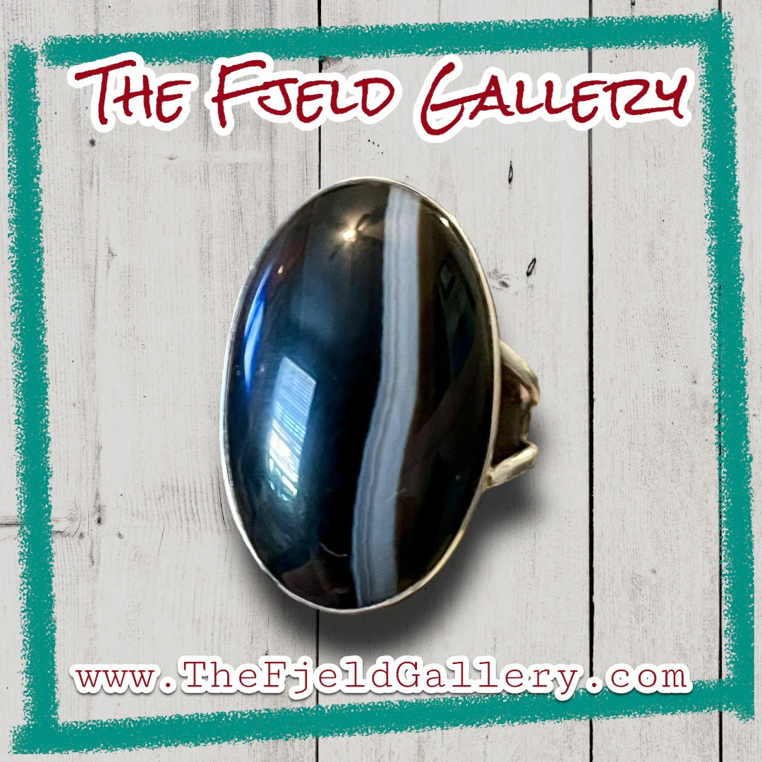 Black & White Botswana Agate Gemstone Sterling Ring