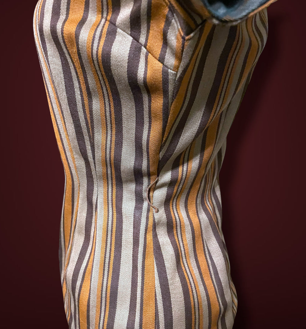 Amazing 1970’s Striped Brown, Tan & Orange Short Sheath Dress