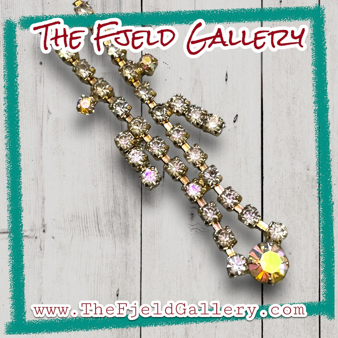Hollywood Regency Aurora Borealis Crystal Rhinestone Silver Expansion Choker Necklace