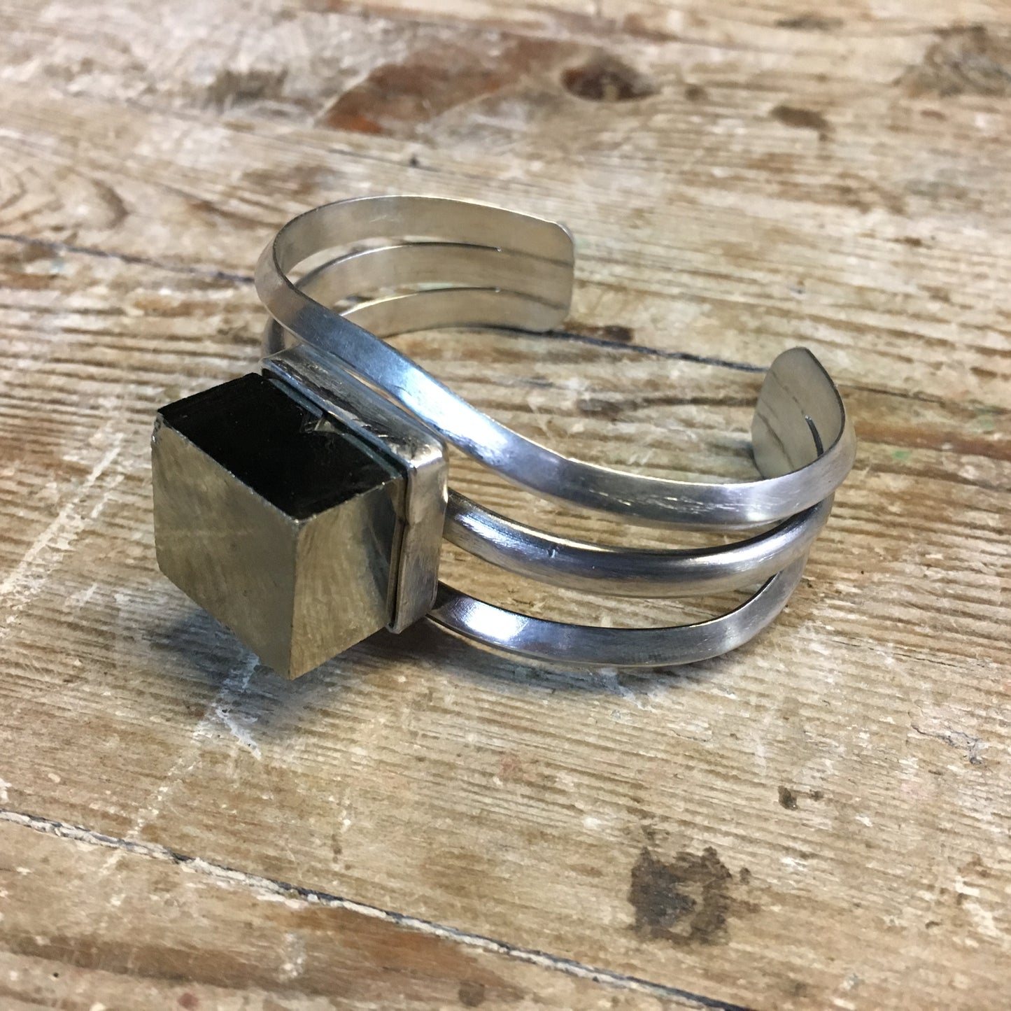 Handmade Pyrite Gemstone Sterling Silver Cuff Bracelet