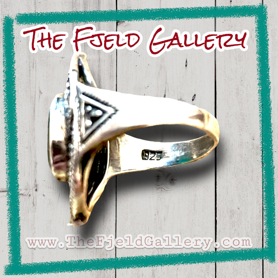 Green Chrysoprase Sterling Silver & Marcasite Art Deco Ring