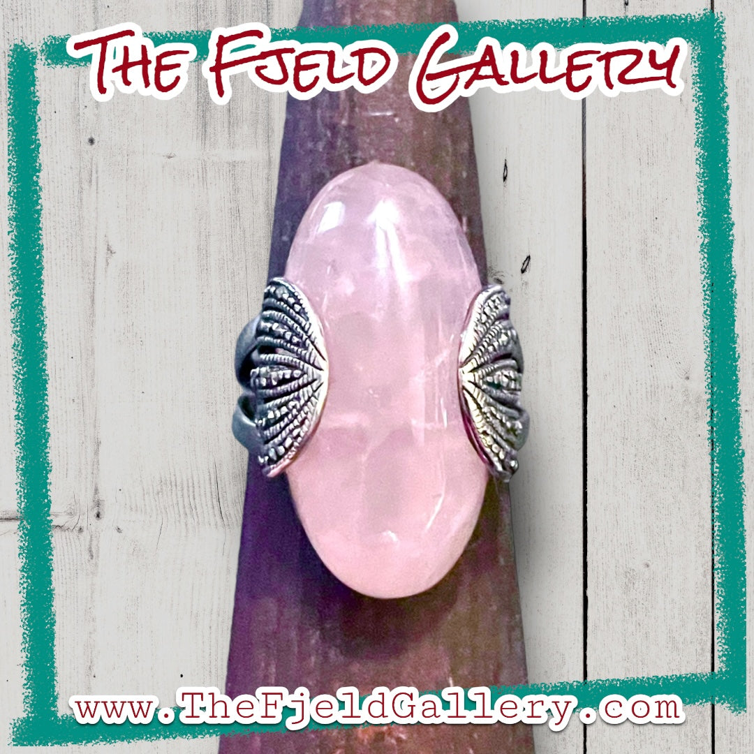 Rose Quartz & Marcasite Sterling Silver Ring