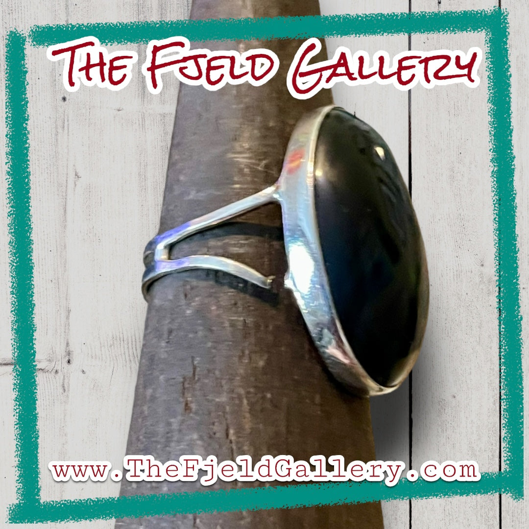 Black & White Botswana Agate Gemstone Sterling Ring