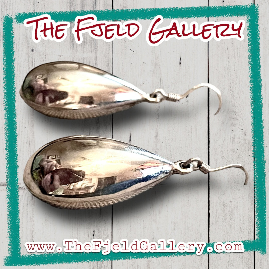 Vintage Mexican Sterling Silver Hollow Work Teardrop Dangle Earrings