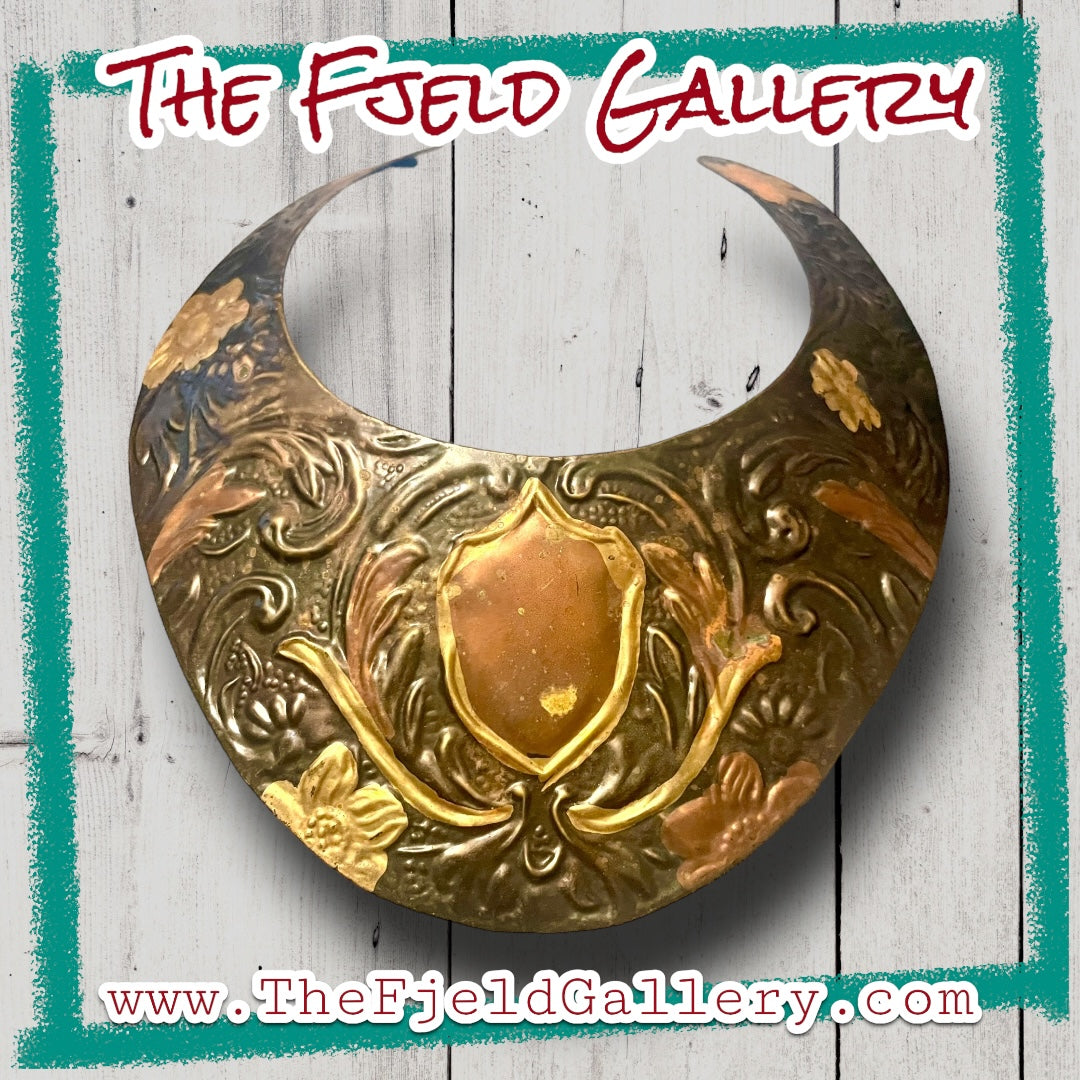 1970’s Runway Copper Mixed Metal Flourish Shield Neck Cuff Bib Necklace