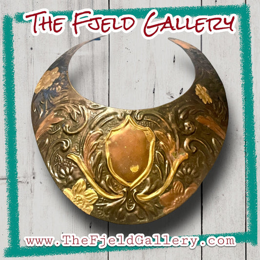 1970’s Runway Copper Mixed Metal Flourish Shield Neck Cuff Bib Necklace