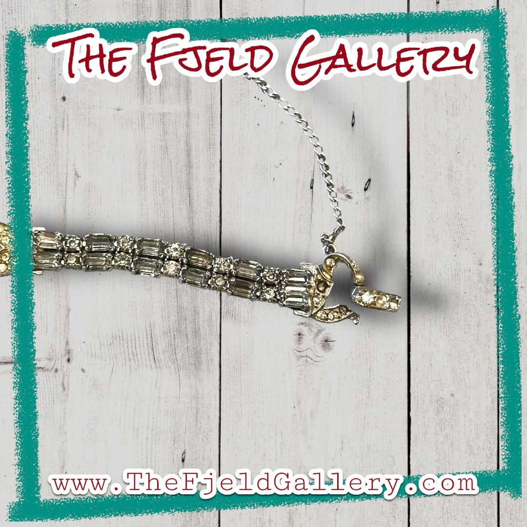 Hollywood Regency Marboux Designer Numbered Silver Crown Crystal Rhinestone Bracelet