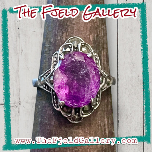 Art Deco Amethyst & Marcasite Sterling Silver Ring