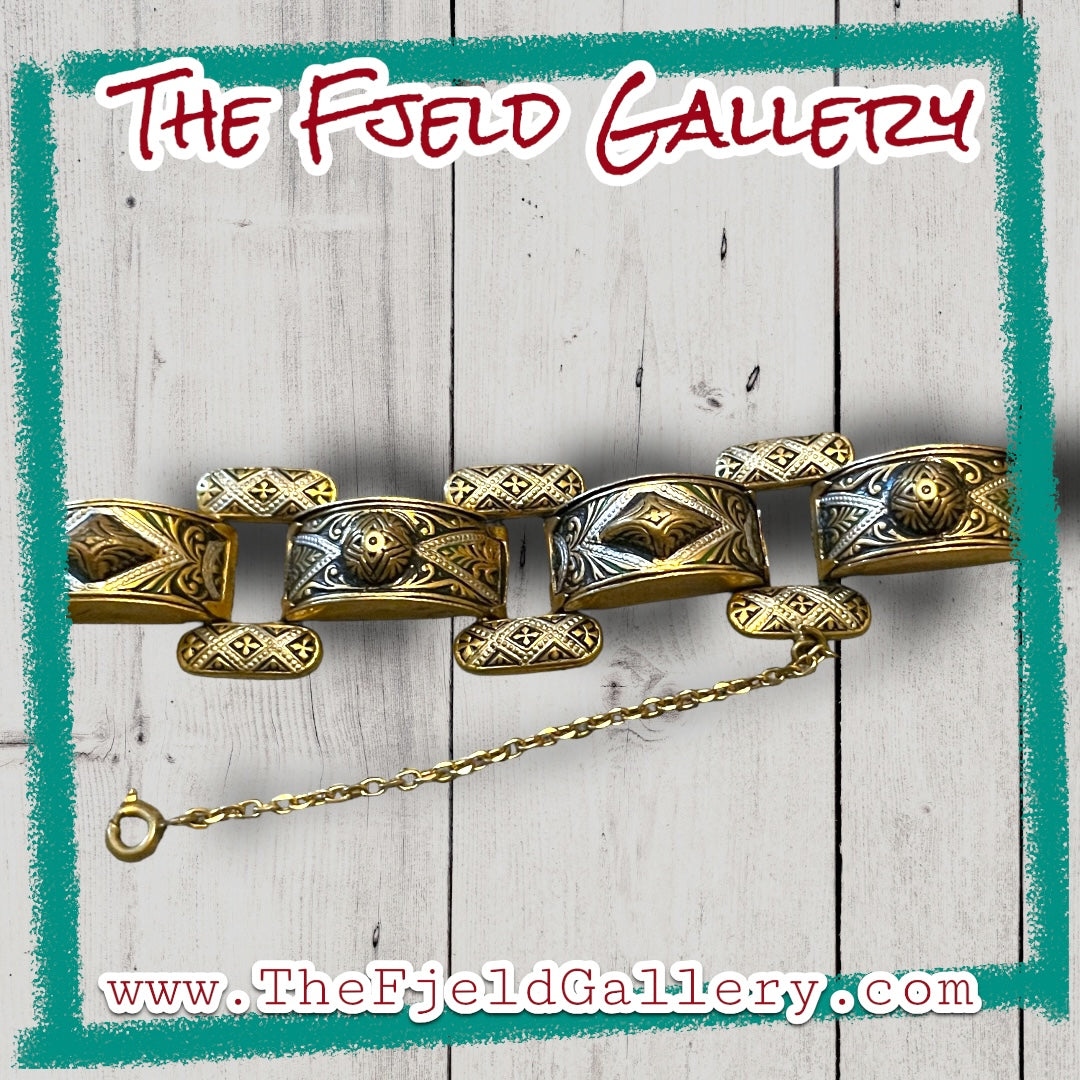 Vintage Italian Damascene Hollow Work Link Bracelet