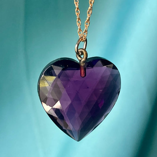 Purple Faceted Austrian Crystal Heart 12K Gold Filled Necklace & Earring Set