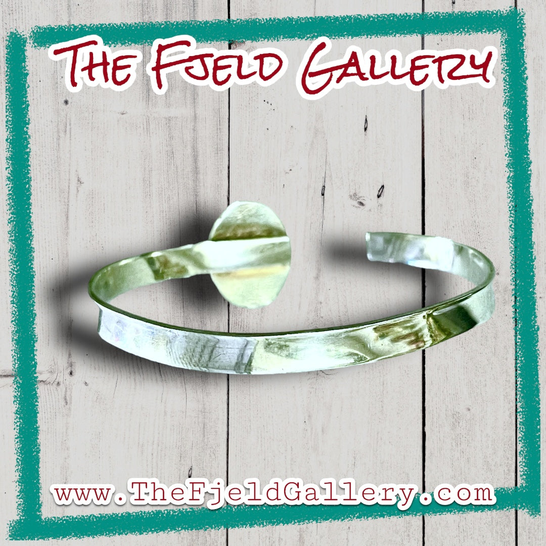 Green Jade Cabochon Sterling Cuff Bracelet