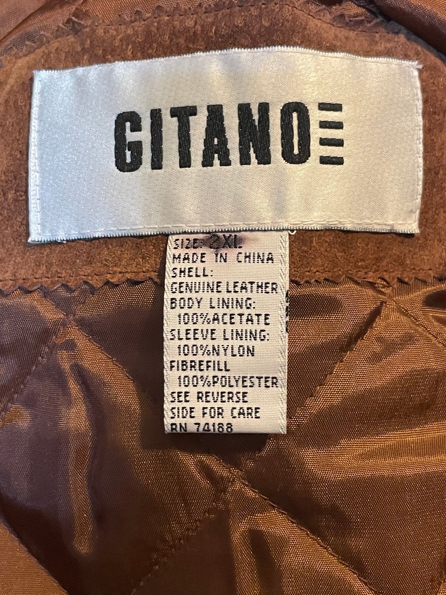 1990 Cognac Brown Suede Leather Gitano 2X Large Oversized Bomber Jacket