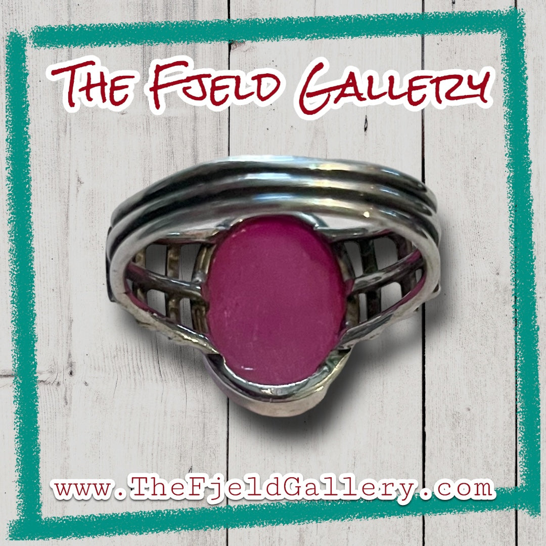 Pink Geode Agate Sterling Silver Ring