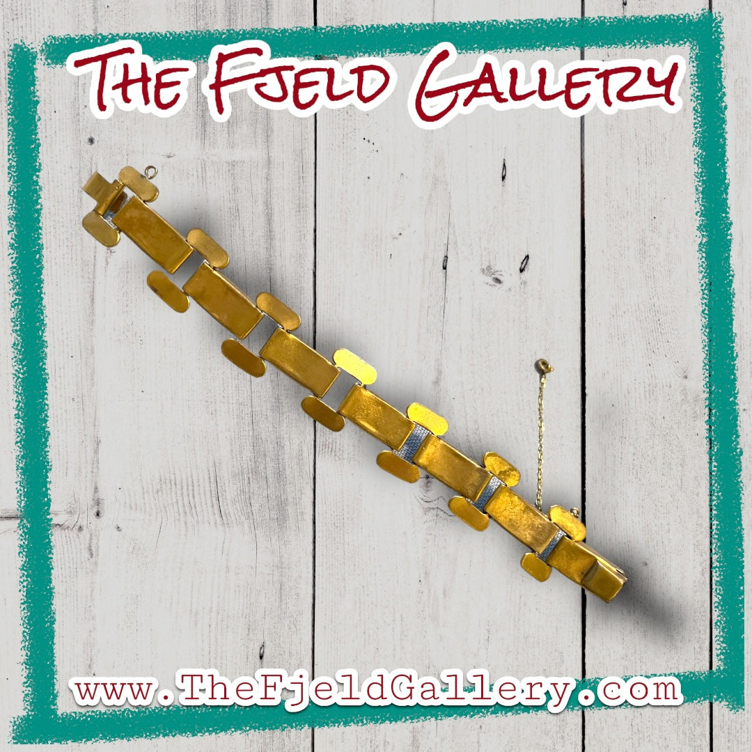 Vintage Italian Damascene Hollow Work Link Bracelet