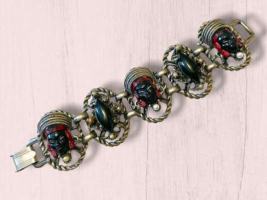 Vintage Selro & Selini African Headdress Face Panel Link Bracelet