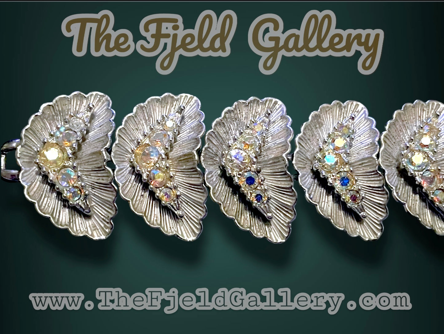 1940’s BSK Aurora Borealis Crystal Hollywood Regency Mid Century Silver Bracelet