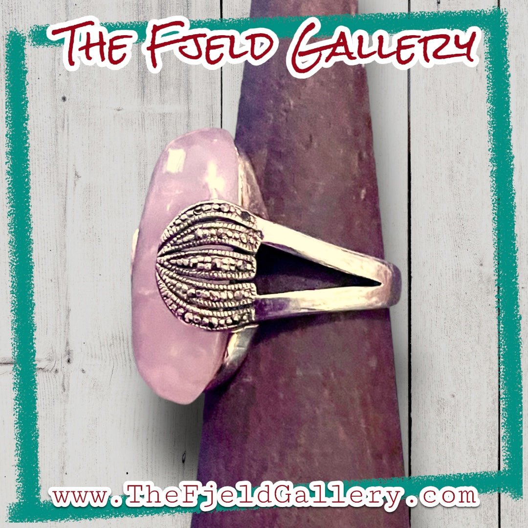 Rose Quartz & Marcasite Sterling Silver Ring